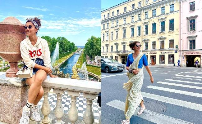 Taapsee Pannu cool saree look while holidaying abroad