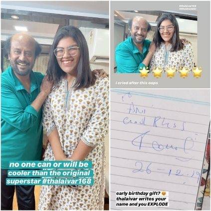 Thalaivar Rajinikanth meets Khushbu's daughter at the sets of Thalaivar 168