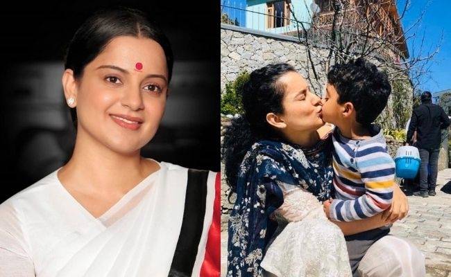 Thalaivi actress Kangana Ranaut's latest cute pictures kissing nephew go viral