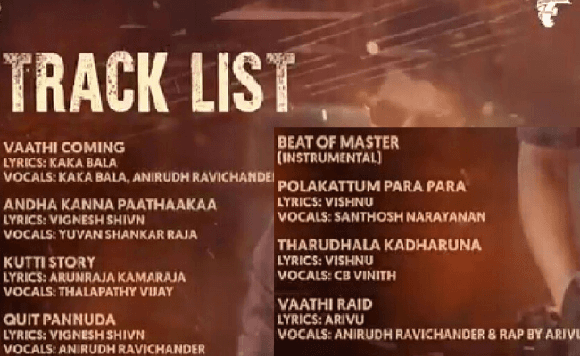 Thalapathy Vijay, VJS's Master tracklist out ft. Yuvan Shankar Raja, Santhosh Narayanan