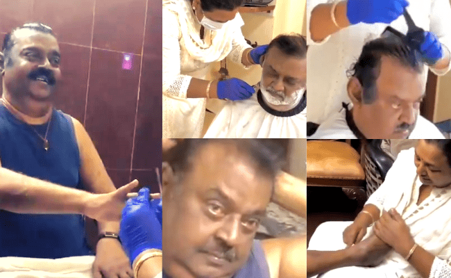 VIDEO: Vijayakanth's wife Premalatha becomes his lockdown stylist | See video
