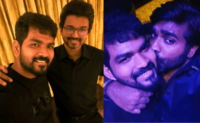 Vignesh Shivan's viral pictures with Thalapathy Vijay and Vijay Sethupathi during Master audio launch