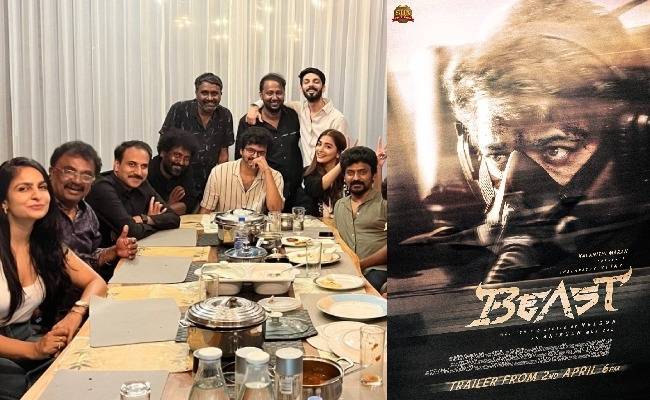 Thalapathy Vijay's special treat to Beast team; Nelson Dilipkumar, Pooja Hegde, Anirudh