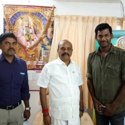Vishal and SR Prabhu of the Producer Council meet the Minister for Information and Publicity regarding GST issues.