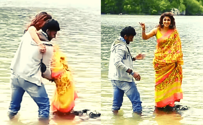 Watch Nayanthara's unmissable cute reaction when placed in middle of a river for a song's shoot