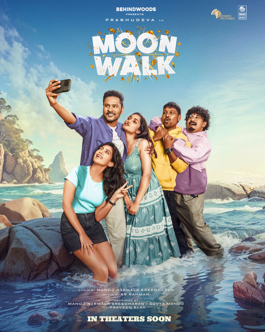 Silk, Babootty, Nagma, Jasmine and Lord Djokovic character poster from Moonwalk (2026) Tamil