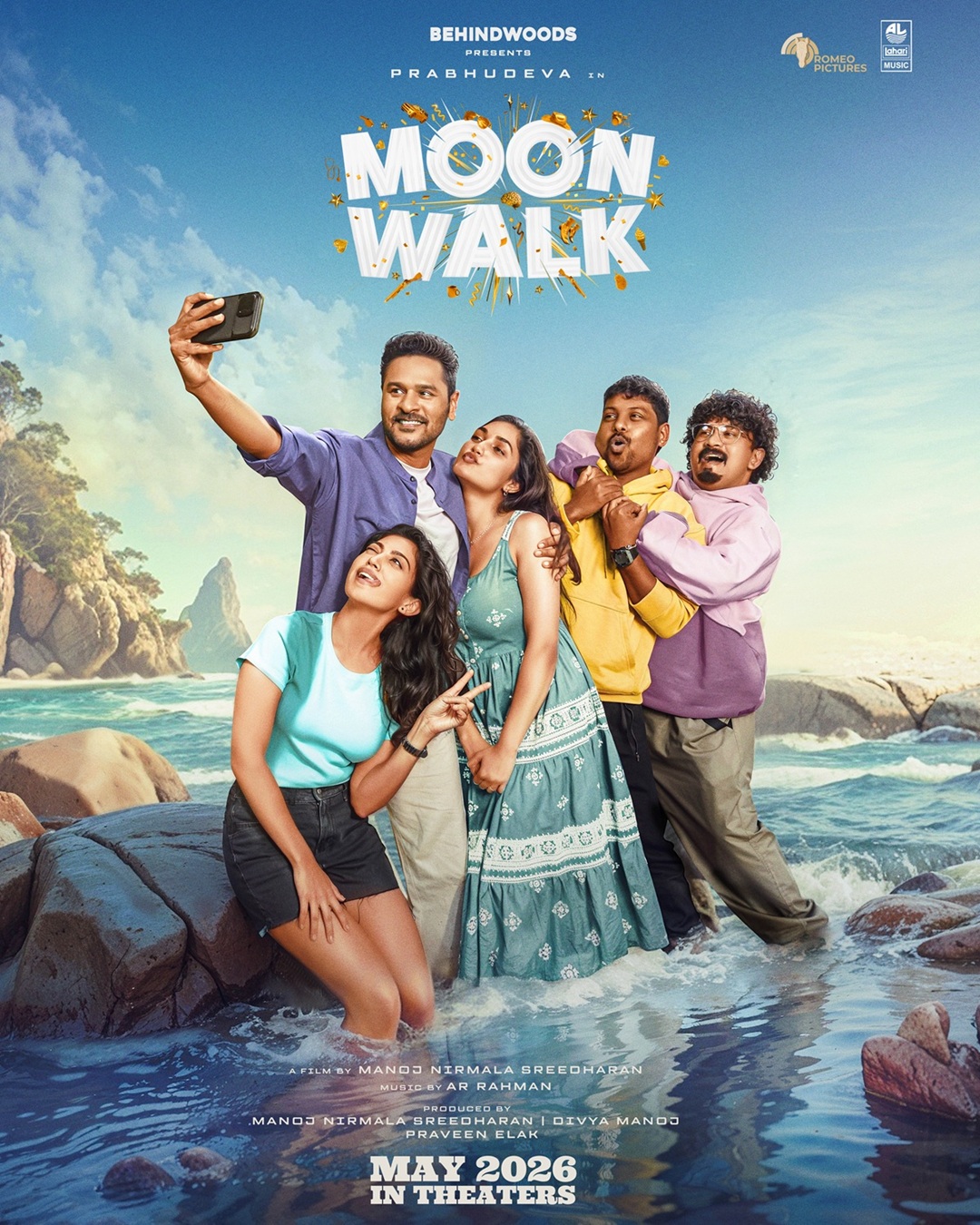 Silk, Babootty, Nagma, Jasmine and Lord Djokovic character poster from Moonwalk (2026) Tamil