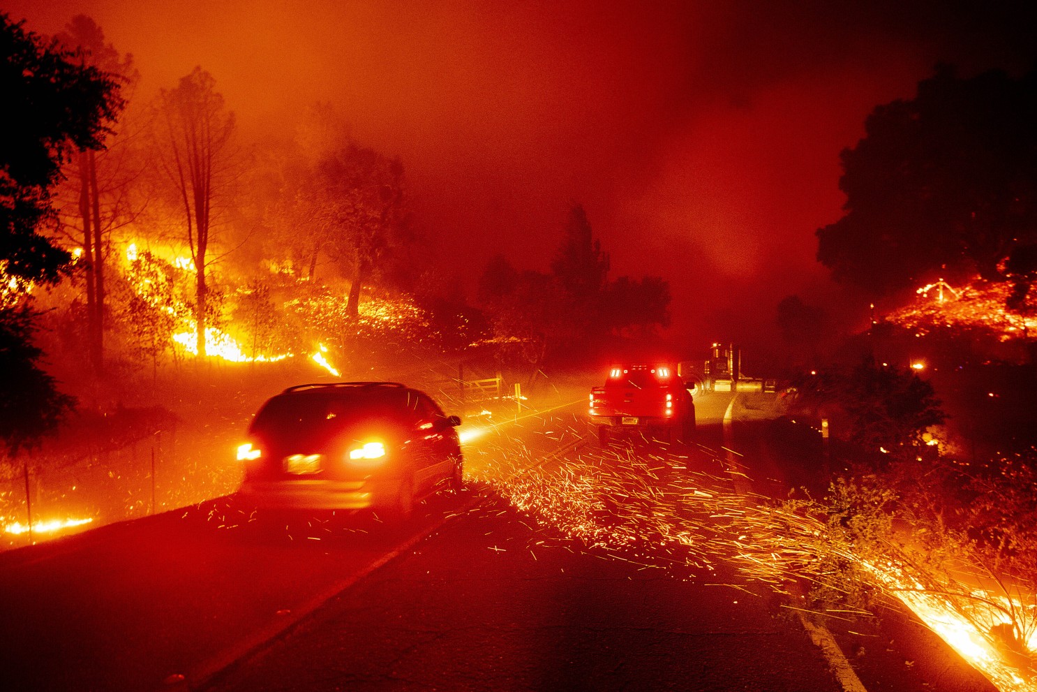 california wildfire triggered by explosives photos of red sky