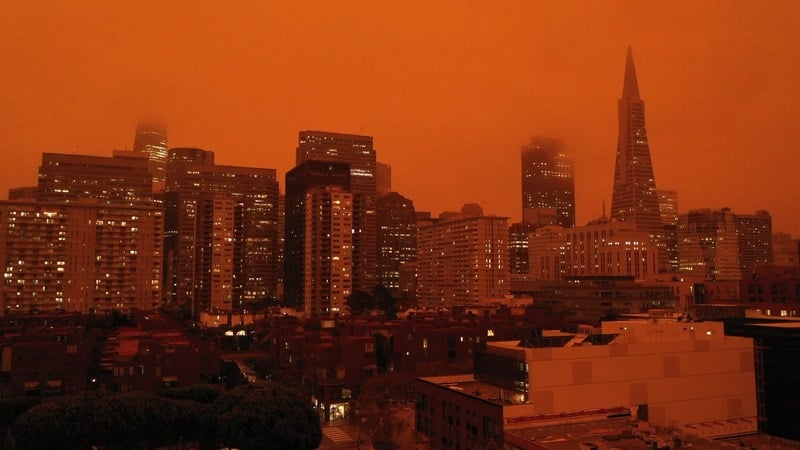 california wildfire triggered by explosives photos of red sky