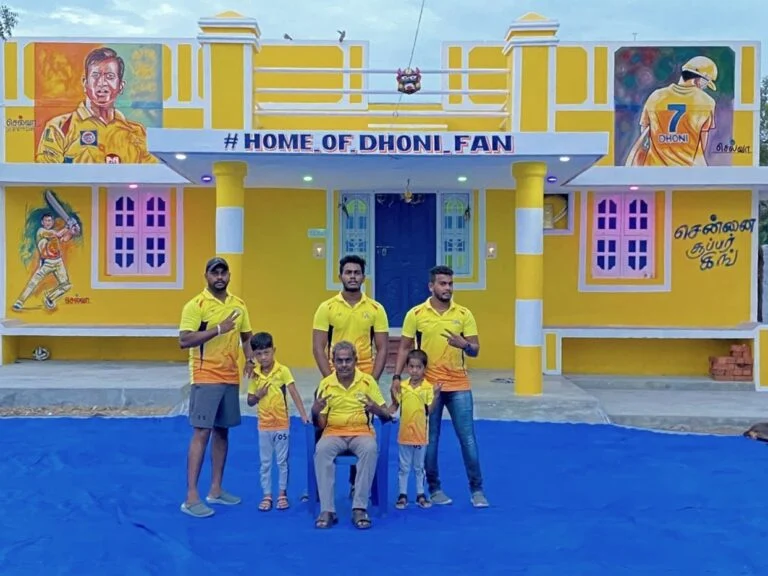 msdhoni super fan paints house in csk colours photos go viral 
