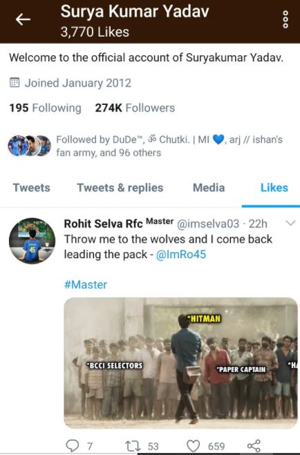 IPL MIs Suryakumar Yadav Likes Tweet Hints At Rift Between Rohit Kohli