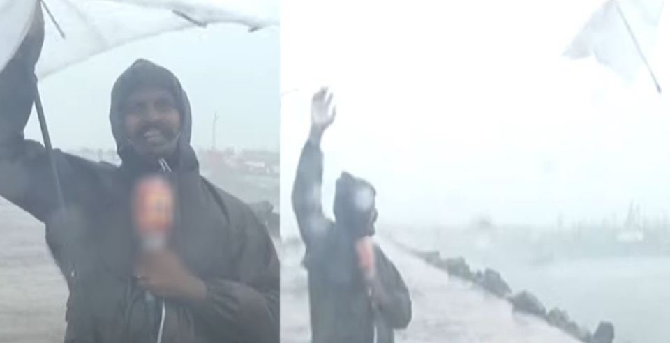 umbrella flies during live news report chennai nivar cyclone effect