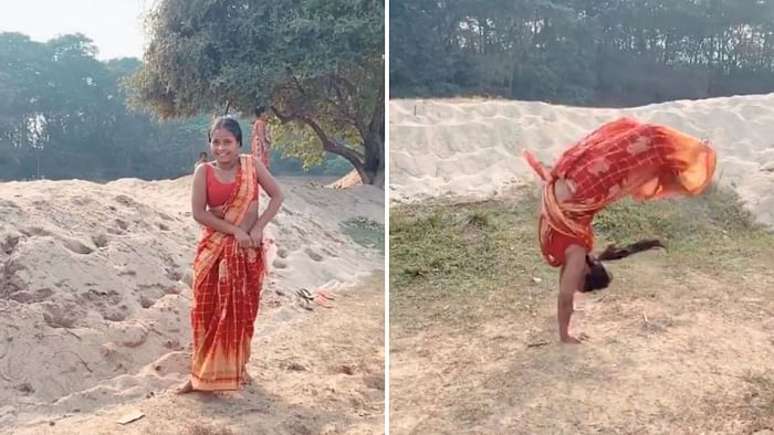 woman performs backflips in a saree with ease netizens stunned
