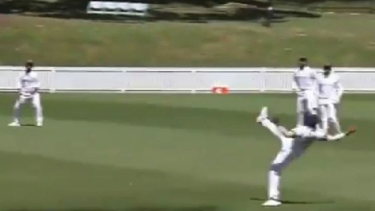 prithvi shaw takes one handed stunner to dismiss tim paine video