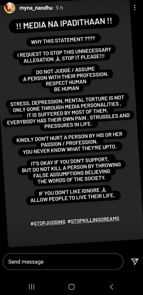 Myna Nandhini address this major allegation on this issue - find out