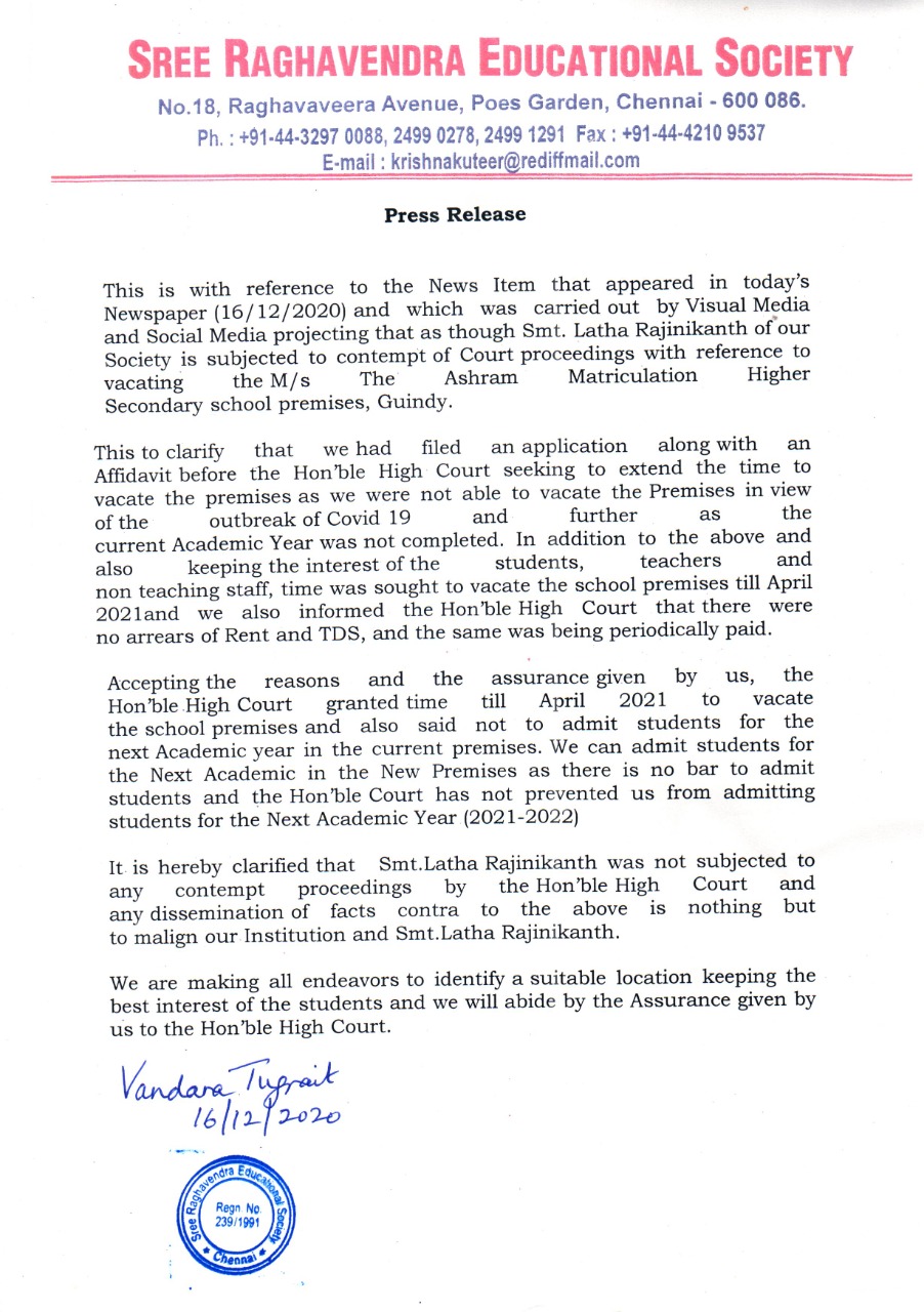 Latha Rajinikanth clarifies on contempt of court proceedings