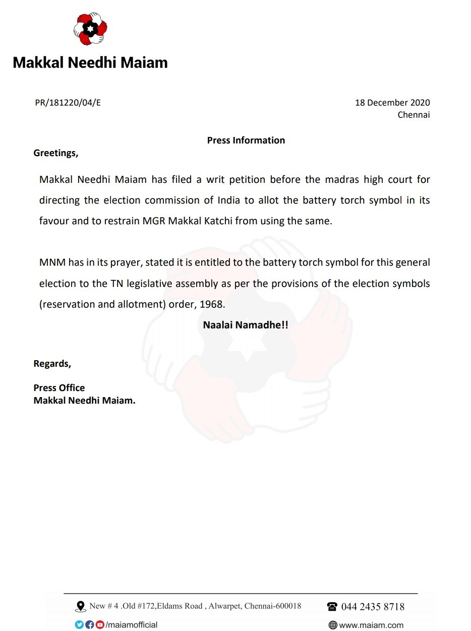 Official update Makkal Needhi Maiam on torchlight controversy