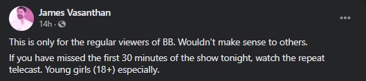VIjay TV celebrity predicts this week’s eviction, reveals Bigg Boss Tamil 4 contestant’s name Ramya ft James Vasanthan