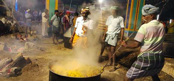 Mutton biryani served as prasadam at Muniyandi temple festival