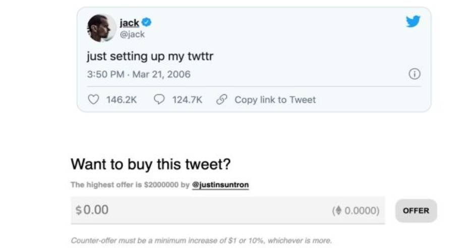 Twitter CEO Jack Dorsey's 1st tweet fetches Rs.18 crore in auction