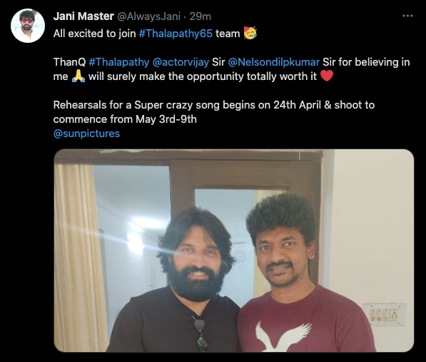 Thalapathy 65 shoot details shared by this popular dance master ft Vijay, Nelson, Pooja Hegde