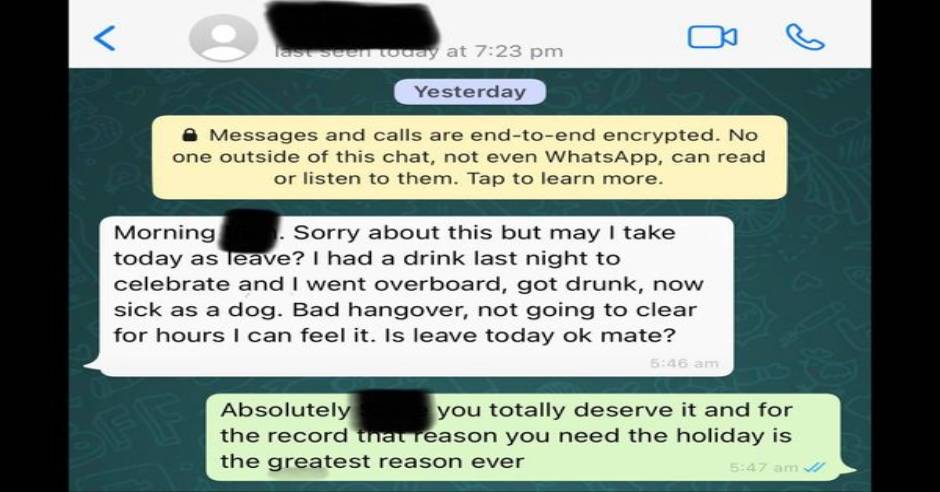 Man’s hilarious chat with his boss after getting drunk goes viral