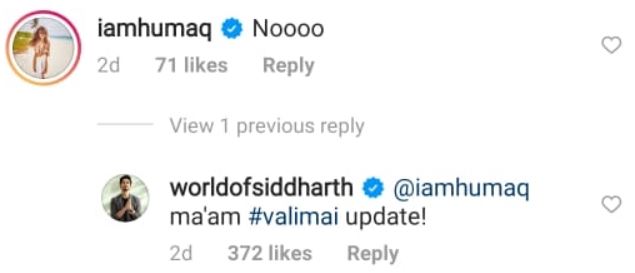 Siddharth asked Ajith valimai update to Huma Qureshi 