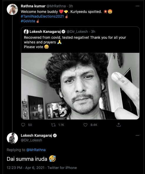 Lokesh Kanagaraj reacts to troll by Master fame in Dai Summa iruda dialogue