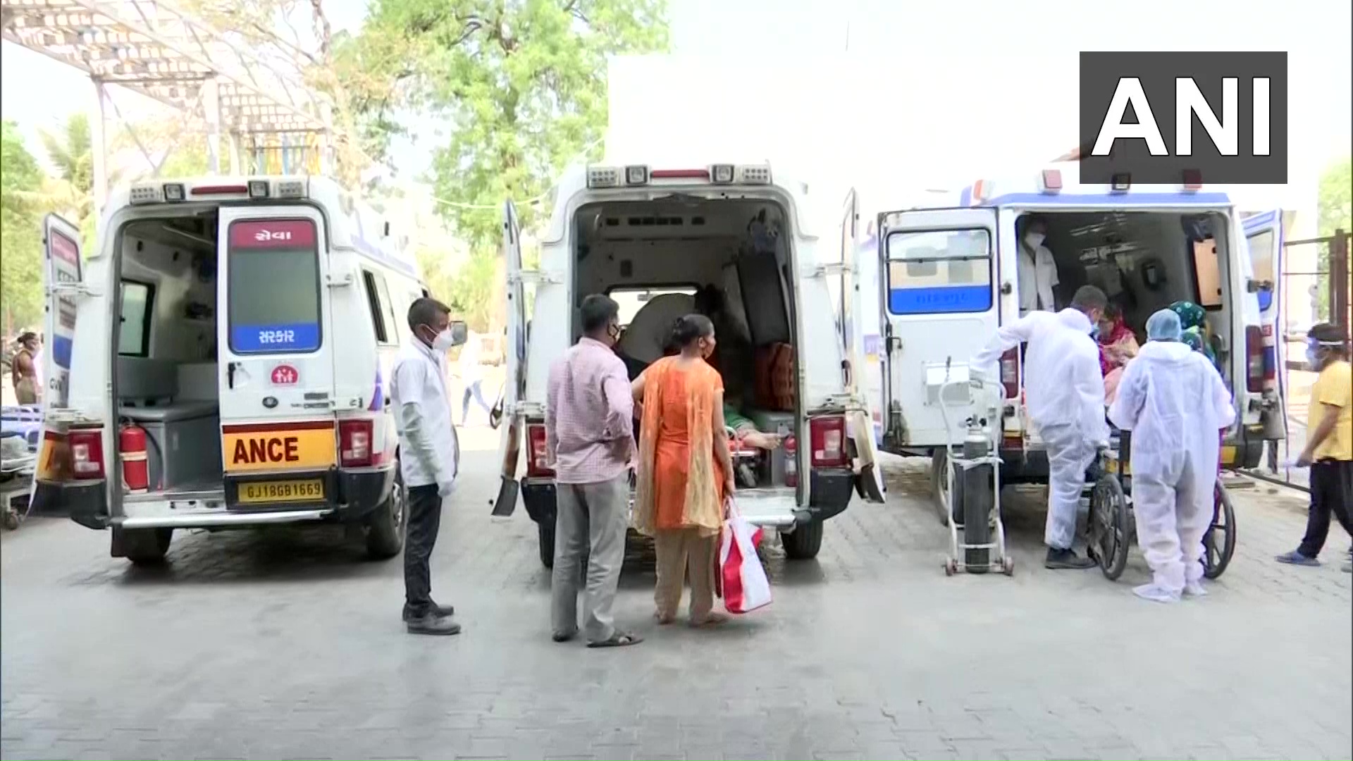 Several ambulances queued up outside Civil Hospital in Ahmedabad