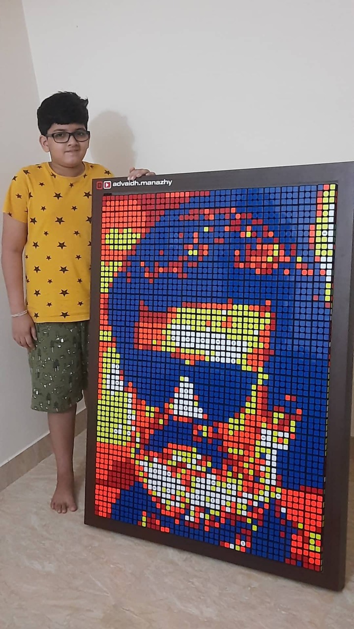 Rajini wishes kerala boy for Rubiks cube mosaic portrait 
