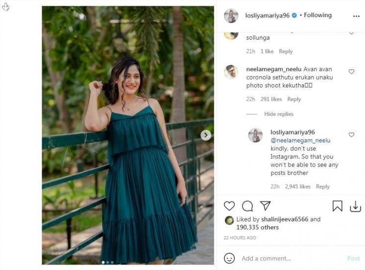 Bigg Boss Tamil Losliya brushes off mean comment in her latest photoshoot with a calm reply