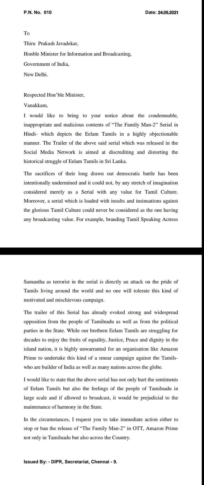 TN Government writes to Centre seeking ban on Samantha’s The Family Man 2; here’s why