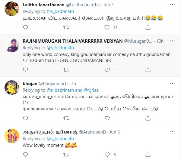 S Badrinath picture with Goundamani wins hearts