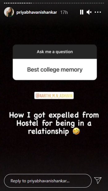 Priya Bhavani Shankar's shocking confessions about her college life will surprise you