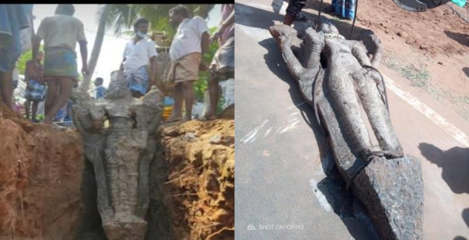 ariyalur discovery of the 8-foot-tall statue of Perumal