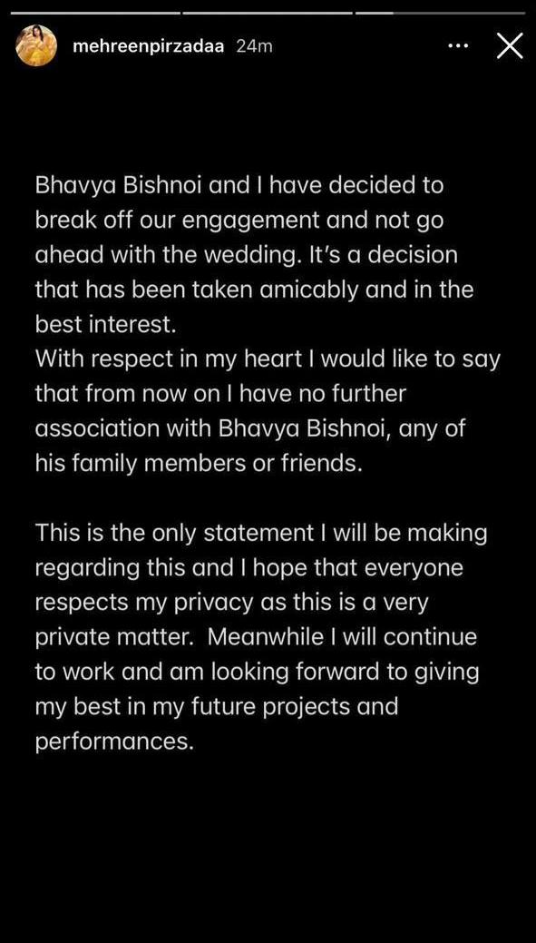 'Pattas' actress Mehreen Pirzada breaks off engagement with boyfriend; Here's her STATEMENT
