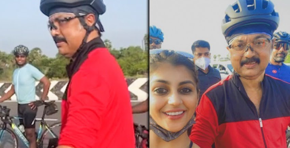 biggboss Yashika selfie with CM MK Stalin while cycling