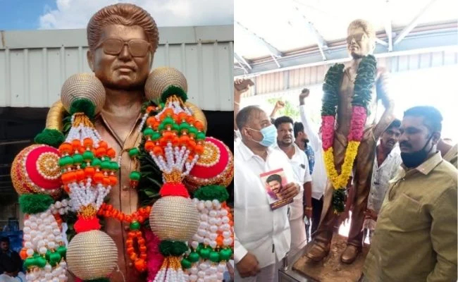 fans build statue for vijay at vijay panaiyur house office