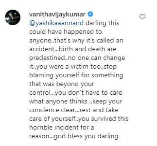 "This could've happened to...Stop...": Vanitha's heartwarming message for Yashika wins hearts