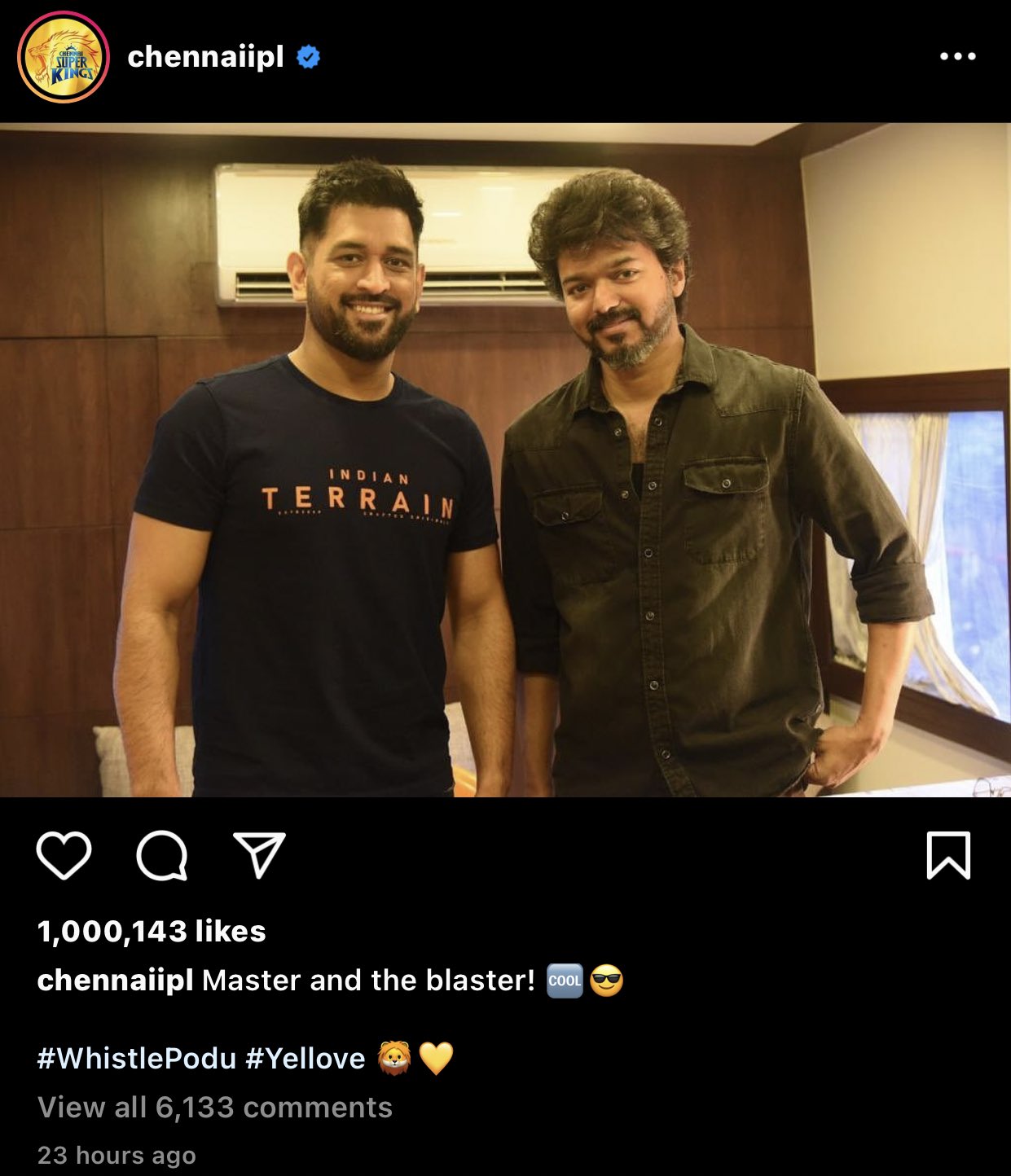 Thalapathy Vijay, Dhoni pic crossed 1 million likes in CSK Instagram