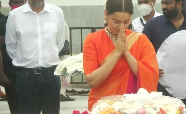 Wow! - 'Thalaivi' actress Kangana Ranaut visits Jayalalitha memorial in Chennai