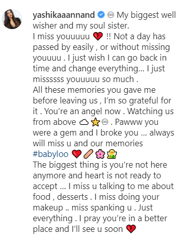 "I broke you...heart is not ready to accept...": Yashika pens emotional note about Pavani