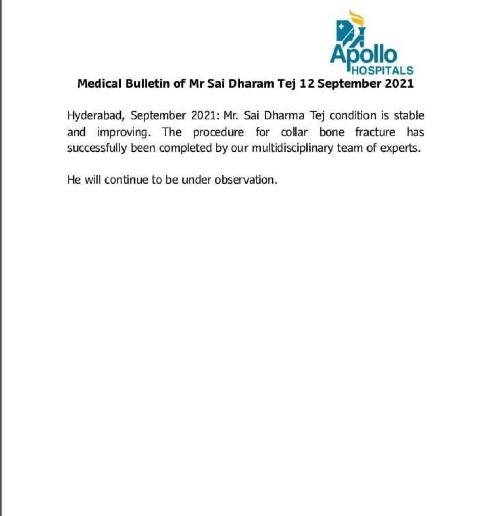 Post accident, Actor Sai Dharam Tej's LATEST health UPDATE from hospital is here