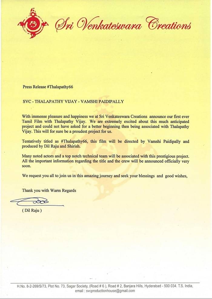 After Vijay's Thalapathy 66 announcement, director and producer takes THIS major step; viral pic ft Vamshi Paidipally