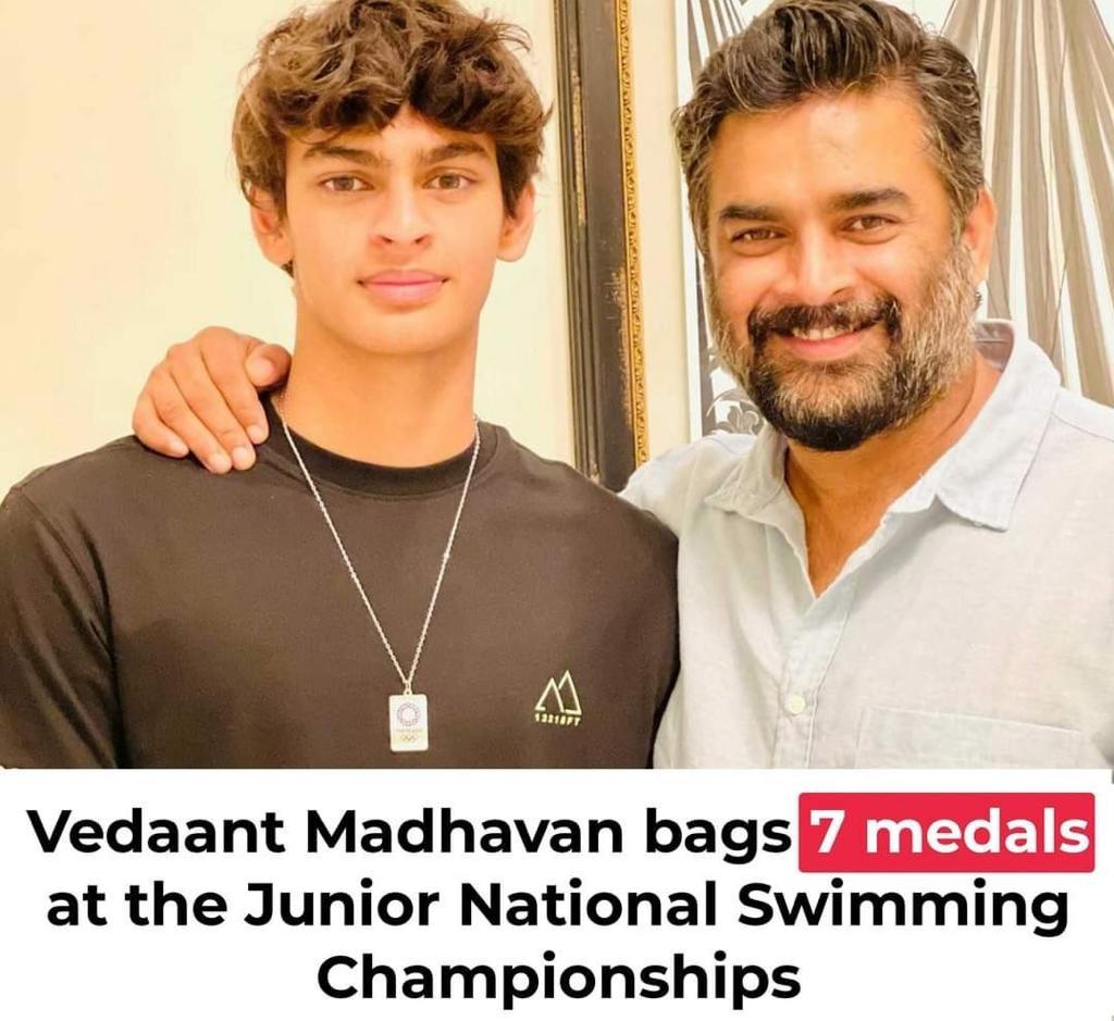 Maddy's PROUD DAD Moment! Son swims to glory again - not 1 but grabs 7 medals ft Vedaant