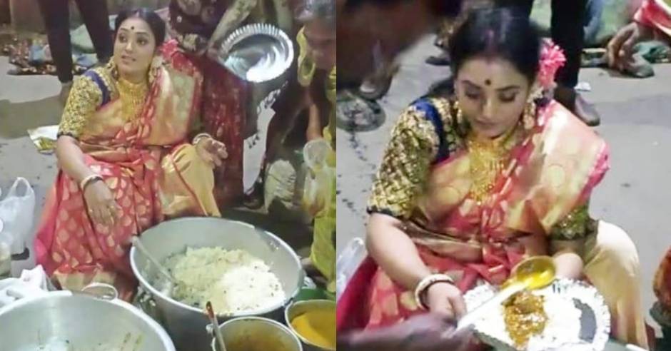 Woman distributes leftover food from brother’s wedding to needy