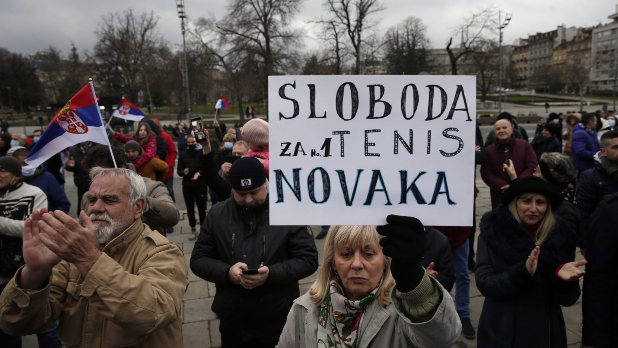 protest in serbia in support of novak djokovic against australia