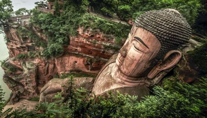 satellite photo of demolition Buddha statue in China