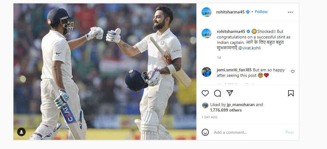 Rohit Sharma on Virat Kohli stepping down as India Test Captain