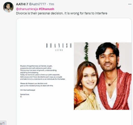 dhanush aishwarya rajinikanth divorce fans reaction in twitter